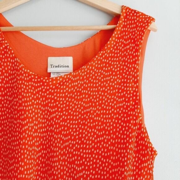 TRADITION Polka-Dot Sleeveless Flowy Midi Dress Orange & White Sz 18 - Picture 5 of 11